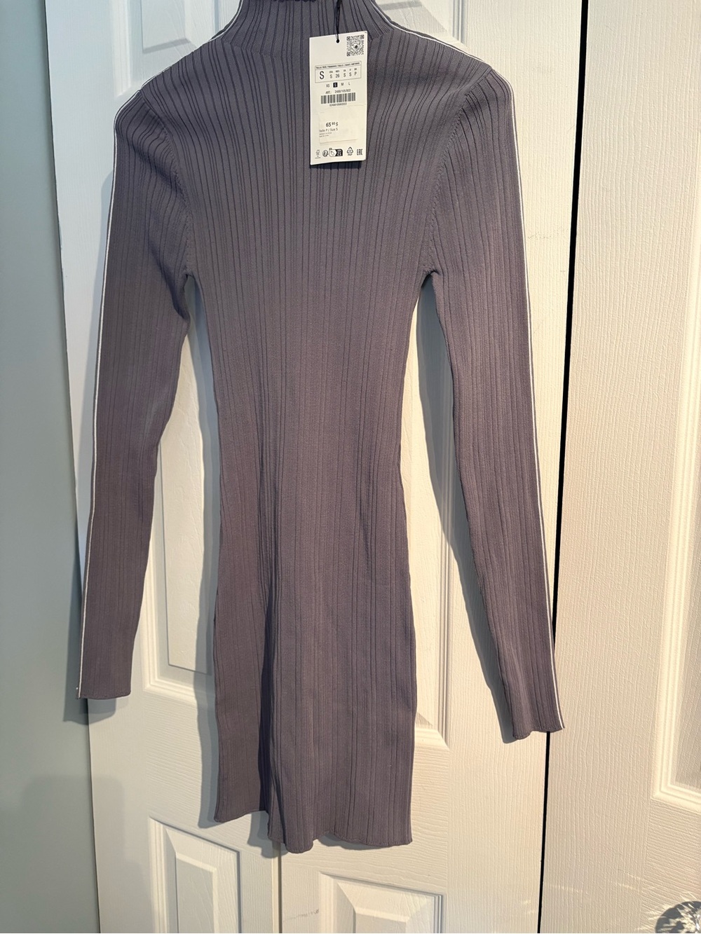 Zara Ribbed Long-Sleeve Turtleneck Dress - Lavender